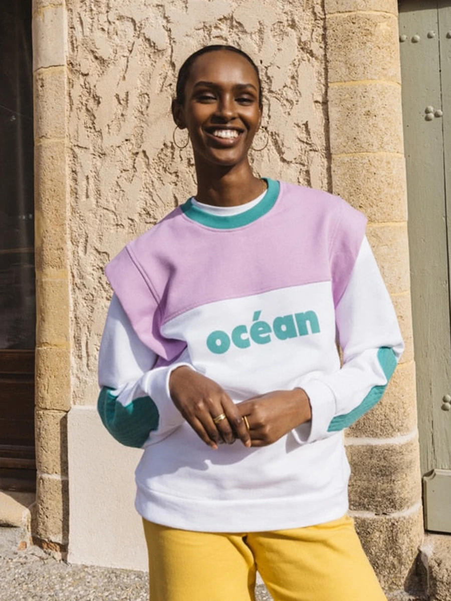 

French Contrast Sweatshirt Spring Autumn Woman Organic Cotton Letter Print Patchwork Pullover Top Femme Vintage Casual Hoodies