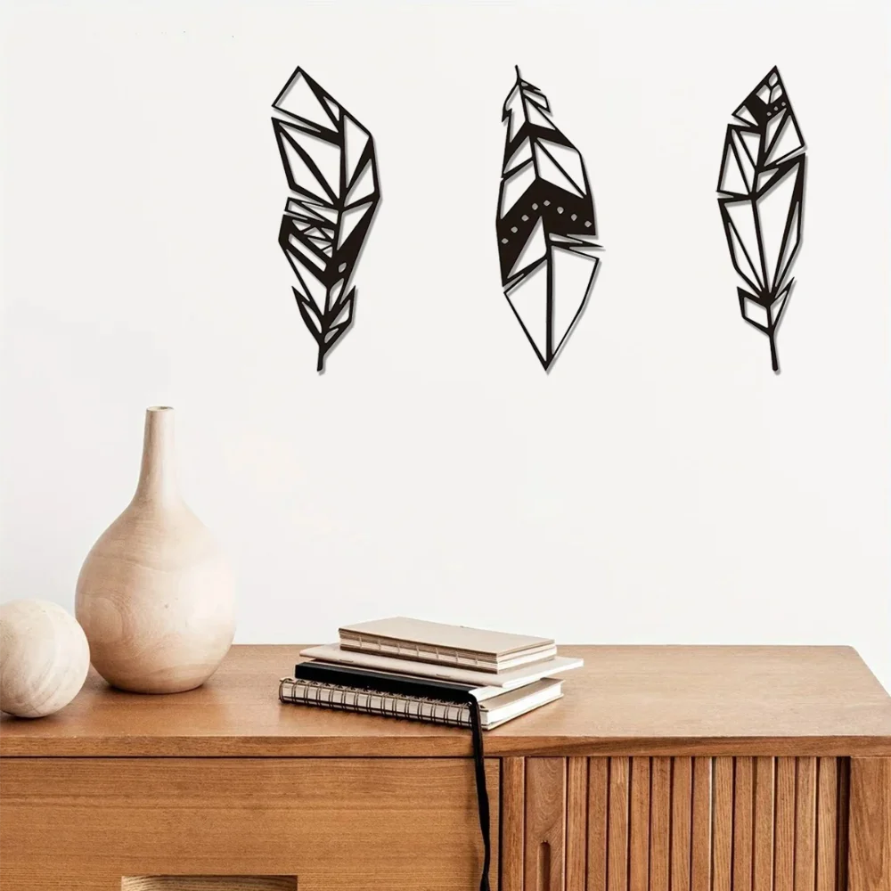 3 Шт. Современные Настенные Украшения С Металлическими Перьями Идеально