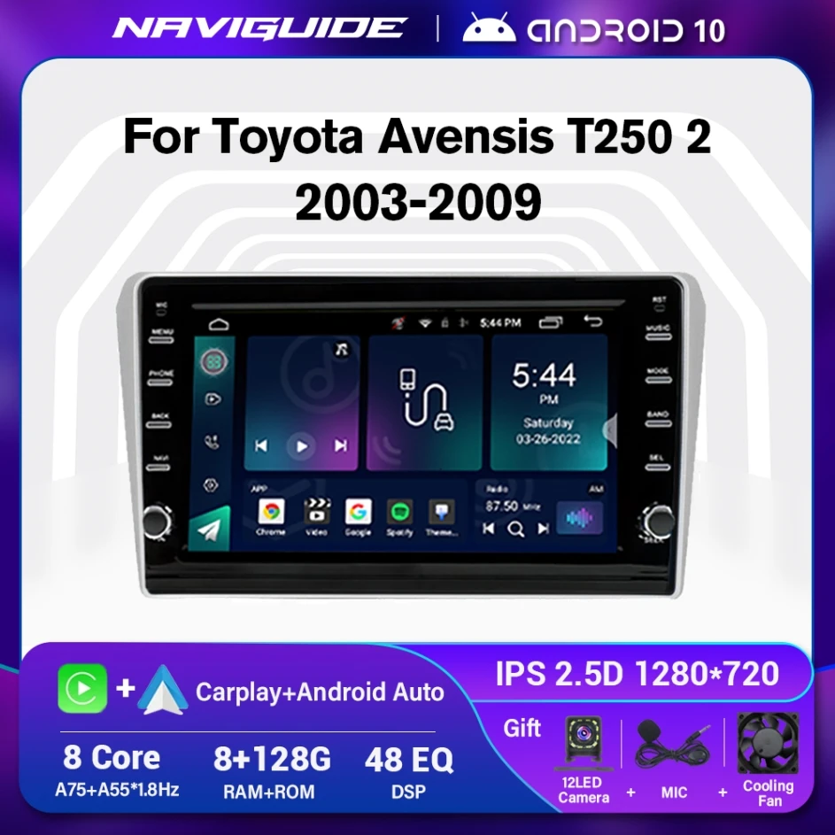 

Автомагнитола 2 Din Android 10 для Toyota Avensis T250 2 II 2003-2009 IPS экран Аудио Видео мультимедийные плееры Bluetooth навигация