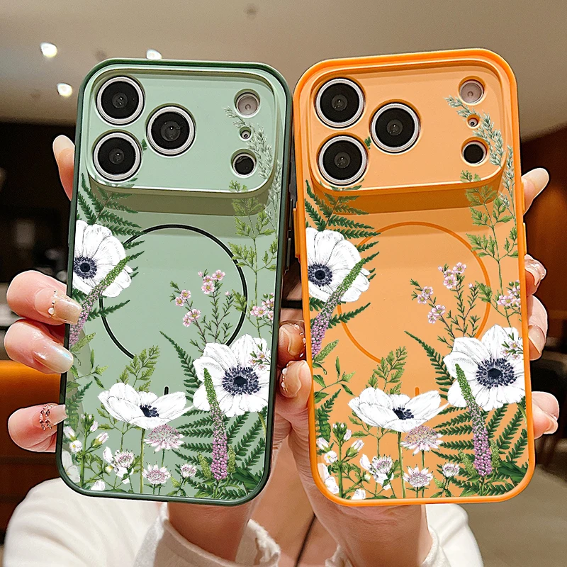 Чехол INS с рисунком белых цветов для iPhone 17 Pro Max, магнитный, для Magsafe, тонкий матовый чехол для iPhone 16 15 14 13 Pro Max (art.: 3920d8a73cbc8) - 3920d8a73cbc8