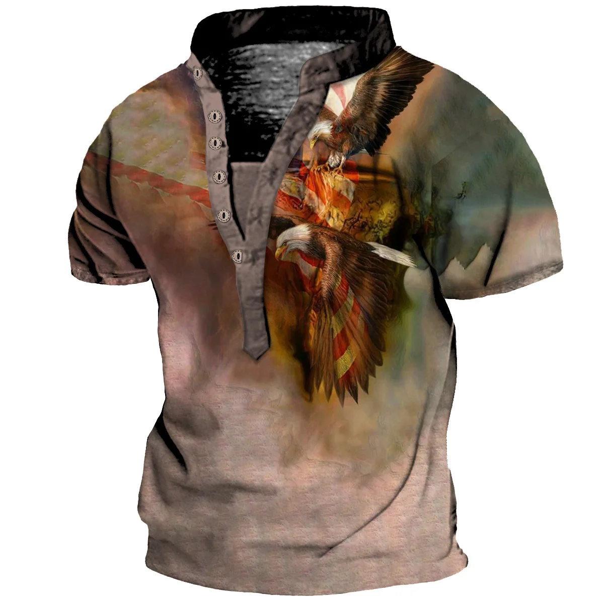2023 Summer Trend T Shirts For Men y2k 3d Print America Independence Day Tops Street Short Sleeves V-neck Sports Pullover Tee