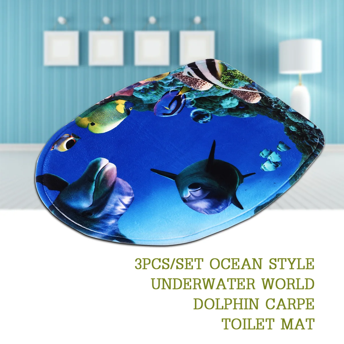 

3pcs/set Ocean Style Underwater World Dolphin Carpe Toilet Mat