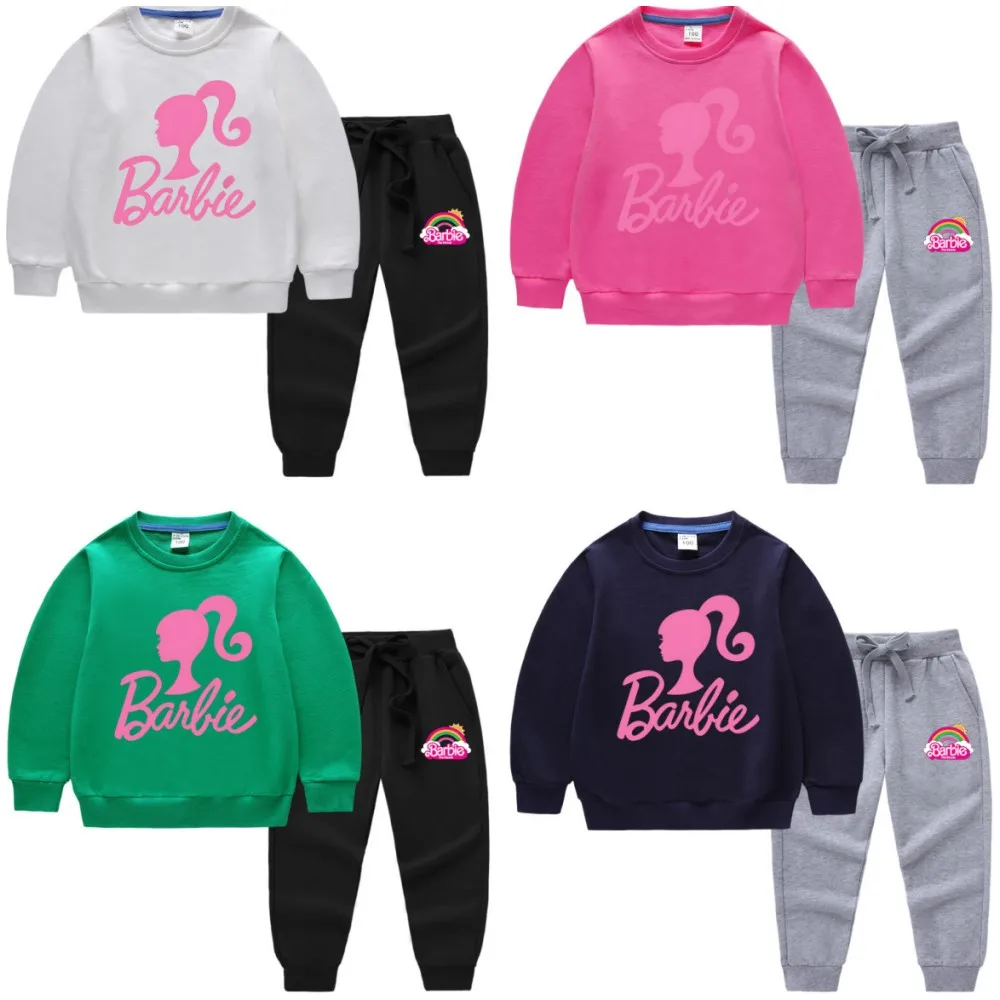 

Miniso серия Барби аниме кавайные девочки комплект из двух частей осень и зима Чистый хлопок печать свободный свитер детские брюки костюм