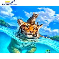 photocustom painting by number tiger swim kits handpainted picture by number animals drawing on canvas home decoration diy gift