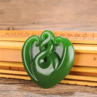 natural green hand carved love jade pendant fashion boutique couple heart shaped necklace accessories valentines day gift