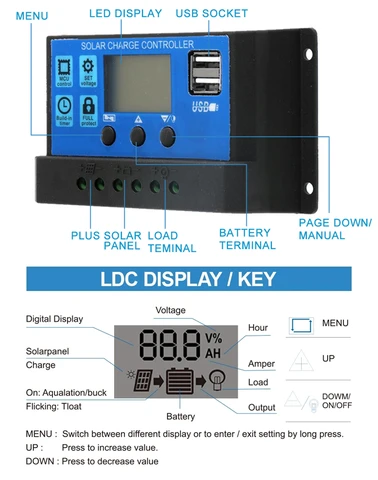 Контроллер заряда солнечной батареи 12 В 24 В 50 А 40 А 30 А 20 А автоматический регулятор солнечной панели универсальный USB 5 В зарядка ЖК-дисплей