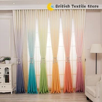 2022 new velvet linen fashion atmosphere gradient color printed curtain fabric living room bedroom balcony shading cloth curtain