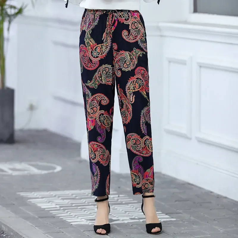 Брюки-султанки женские пляжные с принтом повседневные свободные штаны