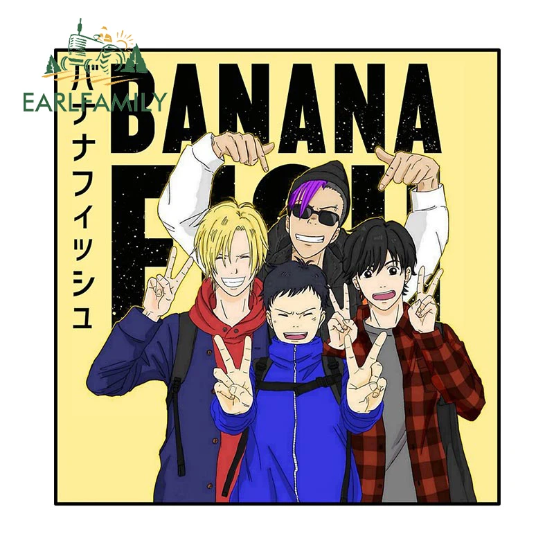 

EARLFAMILY 13cm x 12.7cm for Banana Fish Car Stickers Sunscreen Creative Decals Waterproof Personality Motorcycle Vehicle Decor