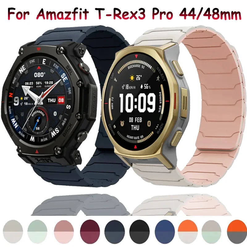 Фото Магнитный силиконовый ремешок 20 мм 22 мм для Amazfit T-Rex3 Pro 48/44 мм, классический деловой ремешок для Amazfit Active 2 3 Helio/Balance 2/Bip 6 №2