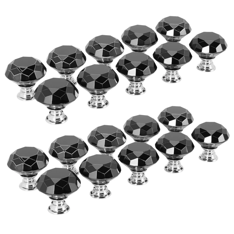 

Diamond Shape Crystal Glass 30Mm Cupboard Dresser Wardrobe Pull Handle With Screws, 20Pcs Door Handle Black