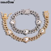 hip hop fashion love heart shape bracelet for women bling rhinestones paved cuban link chain bracelets iced out wedding jewelry