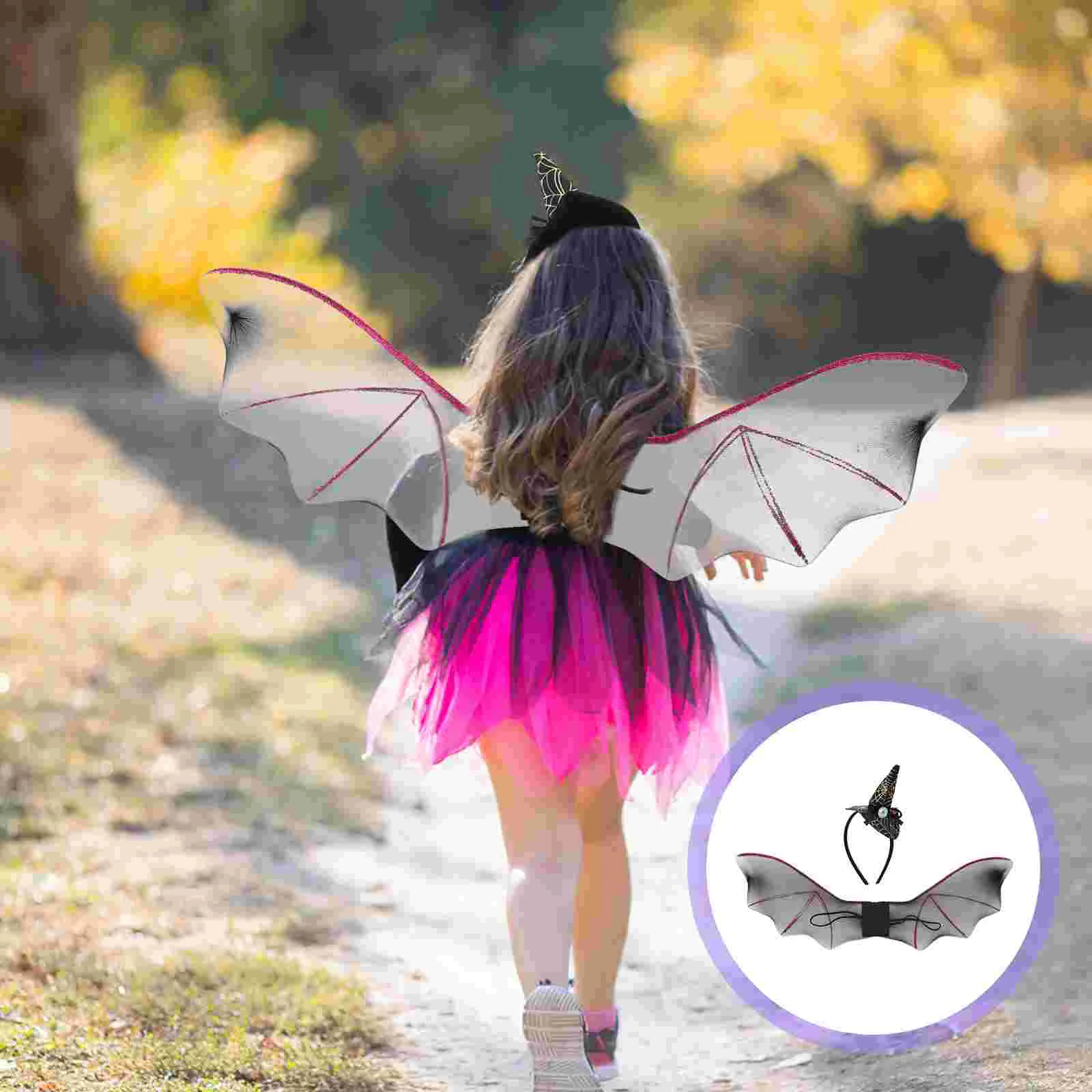 

Witch Costumeheadband Bat Cosplay Forkids Decorations Party Wizard Wing Girls Cloak Accessories Set Decoration Prop Hair Hat