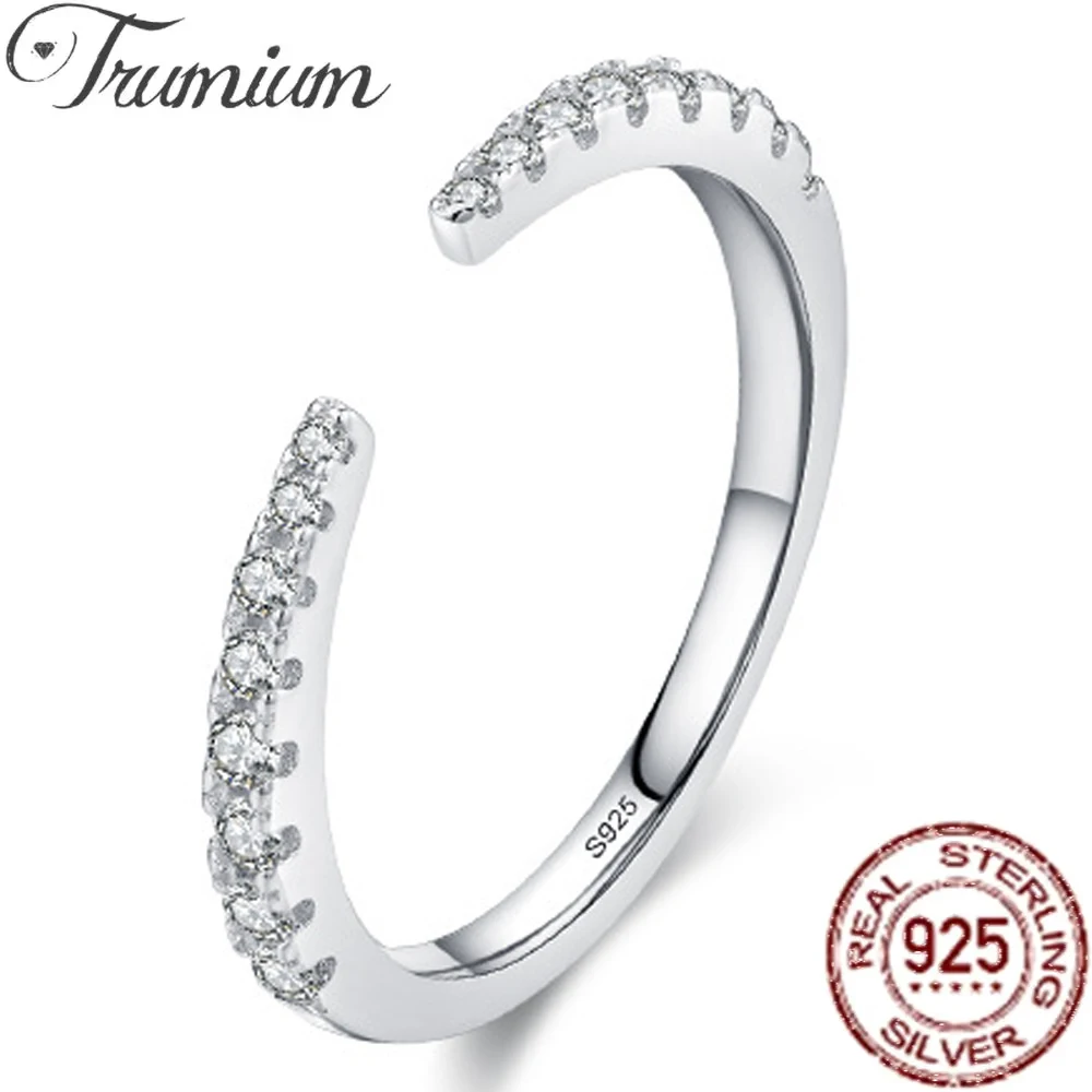 

Trumium Simple S925 Sterling Silver Opening Rings for Women Sparkling Stackable Finger Rings for Engagement Party Fine Jewelry