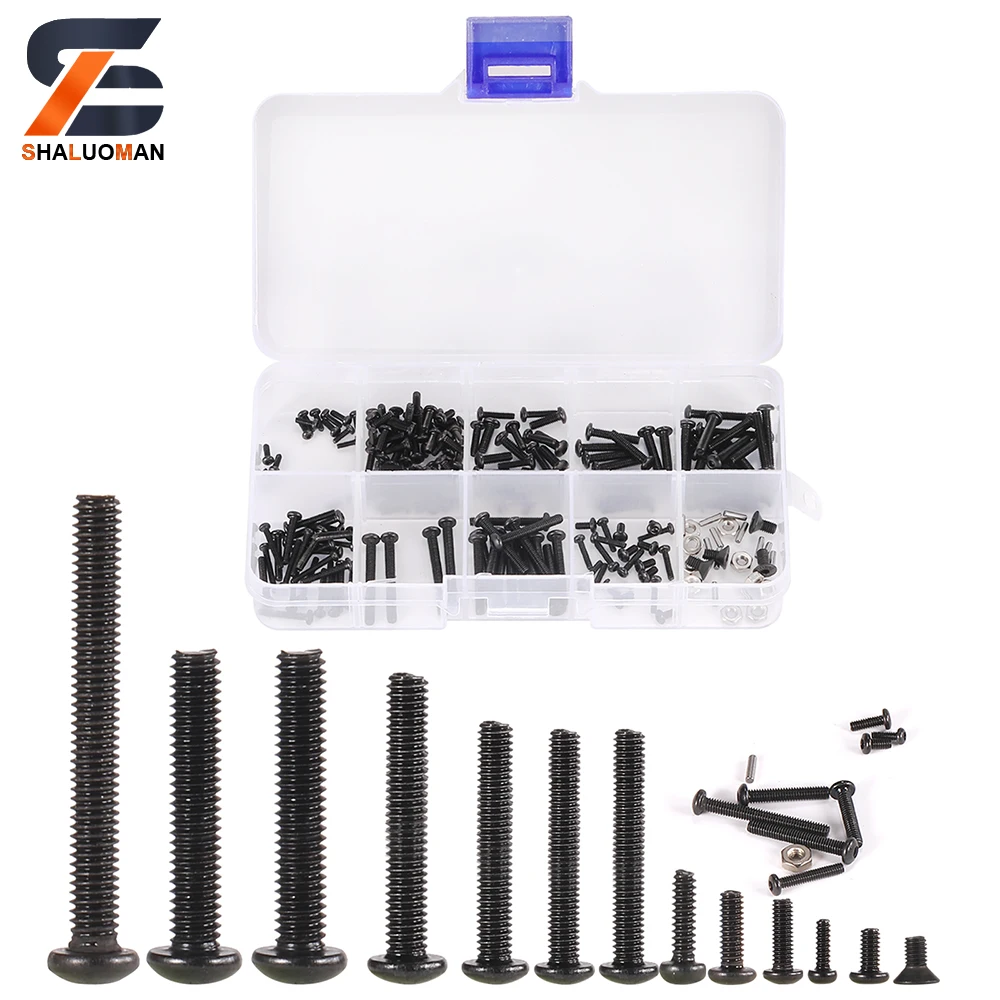 

Shaluoman 205pcs Screws Assortment Kit Stainless Steel Screws Set with Nuts/Portable Box for 1/18 RC Car TRX4M Upgrade Parts