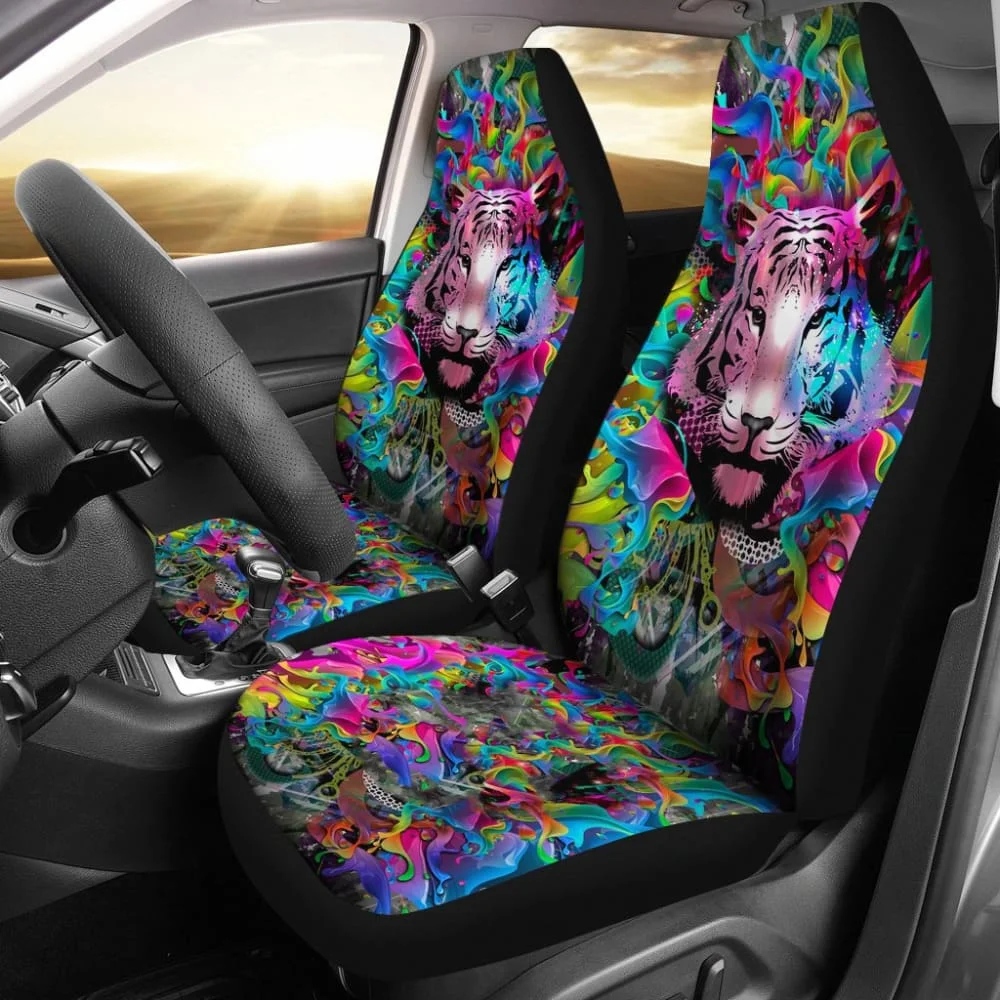 

Colorful Male Nature Habitat Tiger Head Car Seat Covers 211102,Pack of 2 Universal Front Seat Protective Cover