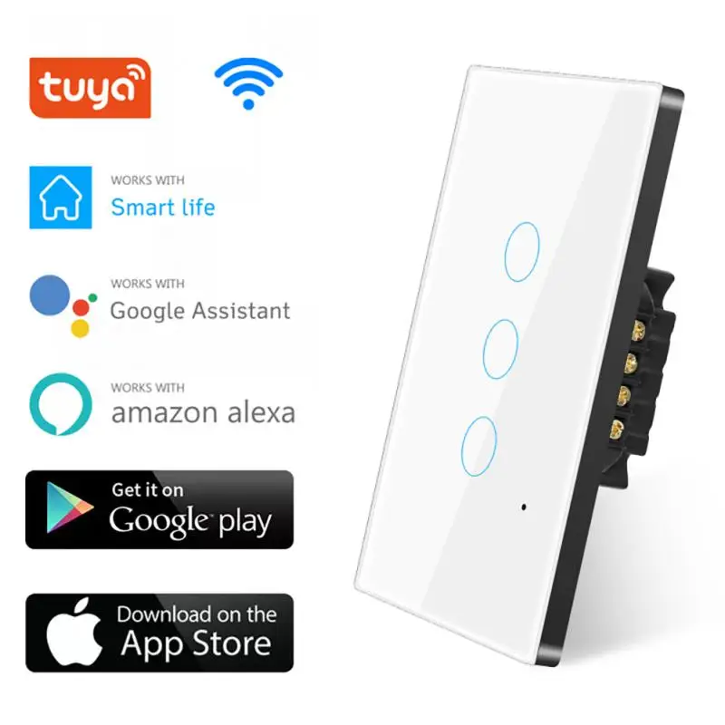 

Tuya 1/2/3/4 Gang 10A US Wifi Smart Switch AC 100V-250V Light Touch Panel Time Function Voice Control For Alexa Google Assistant