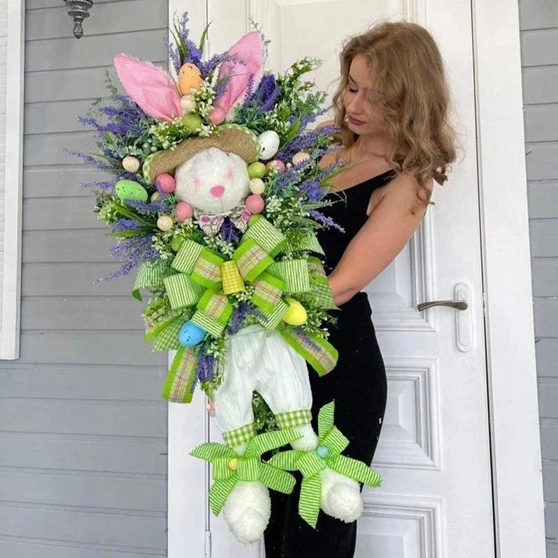 

2023 New Easter Bunny Wreath Colorful Door Wall Oranments Happy Easter Rabbit Home Party Creative Garland Festival Decoration