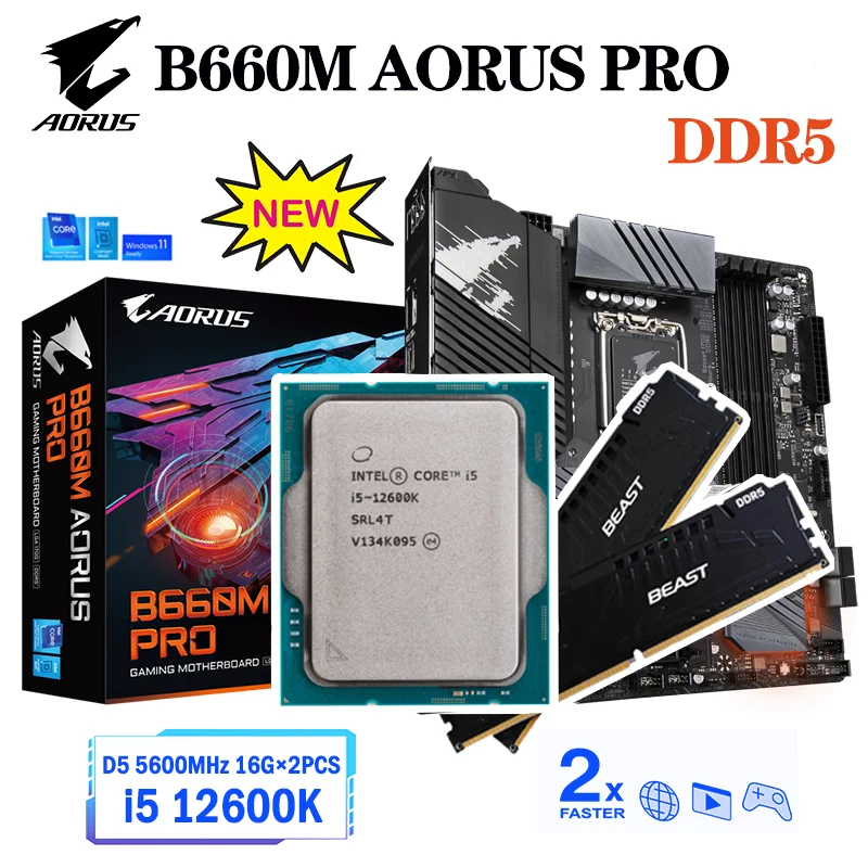 

Материнская плата Gigabyte B660M AORUS PRO DDR5 + i5 12600K, комбинированная материнская плата LGA 1700 с поддержкой процессора 12-го поколения Intel B660, материнская...
