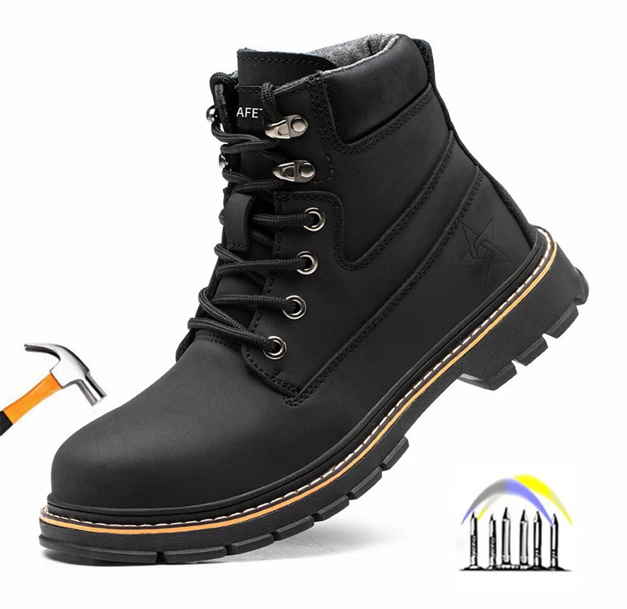 

high-top Work Boots For Men Anti-smash Anti-puncture Work Shoes with Steel Toe leather safety shoes men for work waterproof shoe
