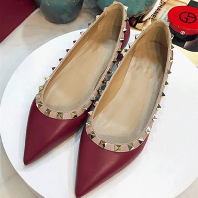 Women British American Styles Fashionable Daily Fashion Show Shoes With Studded Patchwor Patent Leather & Matte Flats Pinted 45