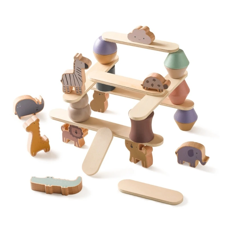 

Wooden Building Set Animal Stacking Toy for Toddler Parent-Child Activity Early Learning Blocks Educational Toy GXMB