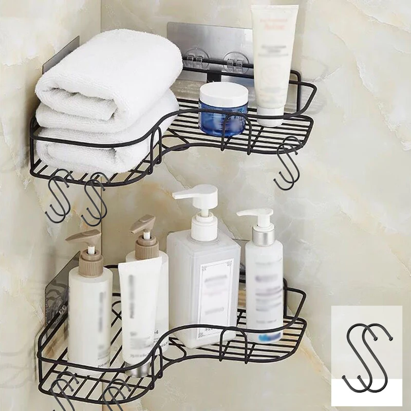 

Bathroom Corner Shower Shelf Set with Soap Box Punch Free Storage Rack for Bathroom Kitchen Toilet with Hooks Suction Cup