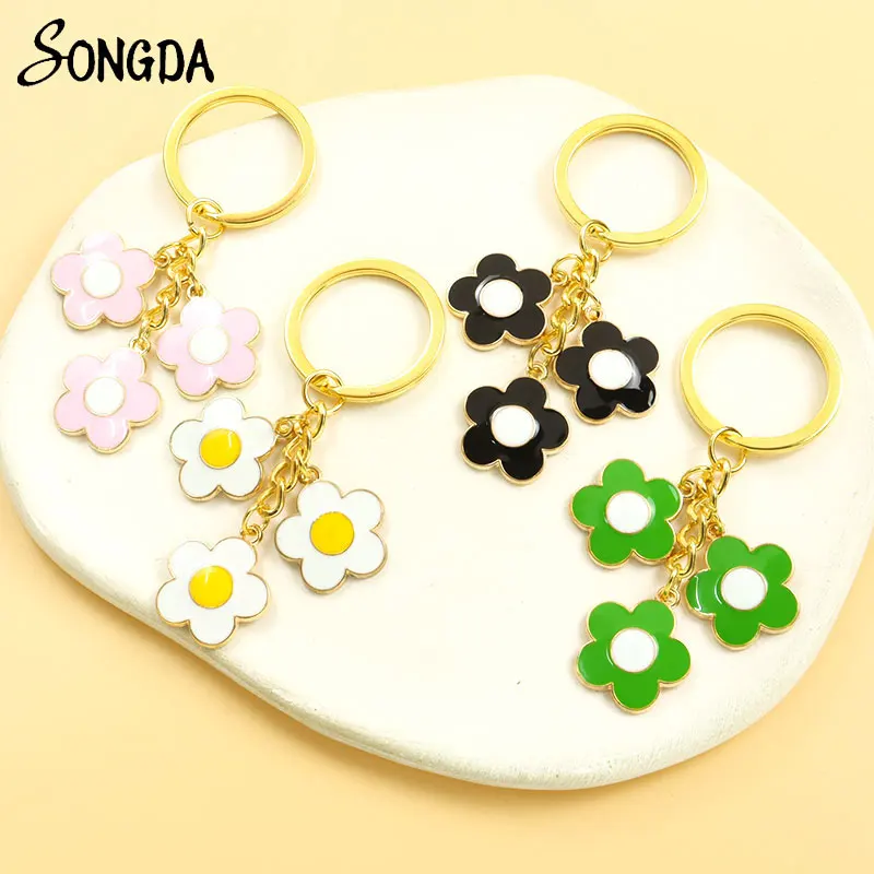 

Cute Plant Enamel Keychain Colorful Flower Drip Oil Charms Key Rings Women Girls Handbag Car Key Accessories DIY Sweet Jewelry