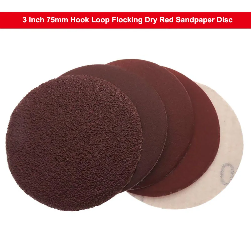 

3Inch 75mm Hook Loop Flocking Dry Red Sandpaper Disc 40-1000 Grit Self-adhesive Sanding Paper Polish Abrasive Tools