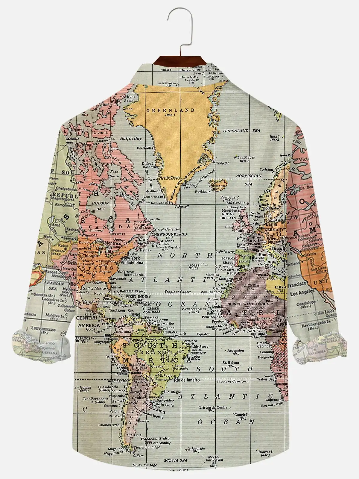 Mens Map Long Sleeve Shirts Casual Button Down Tops