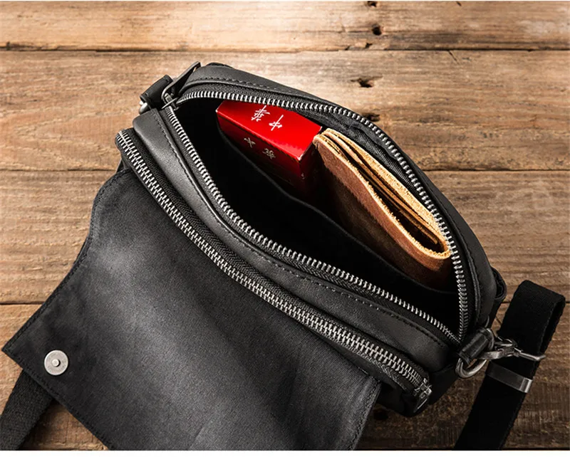 Casual luxury genuine leather men's black shoulder bag handmade designer outdoor high quality real cowhide crossbody bags Youth