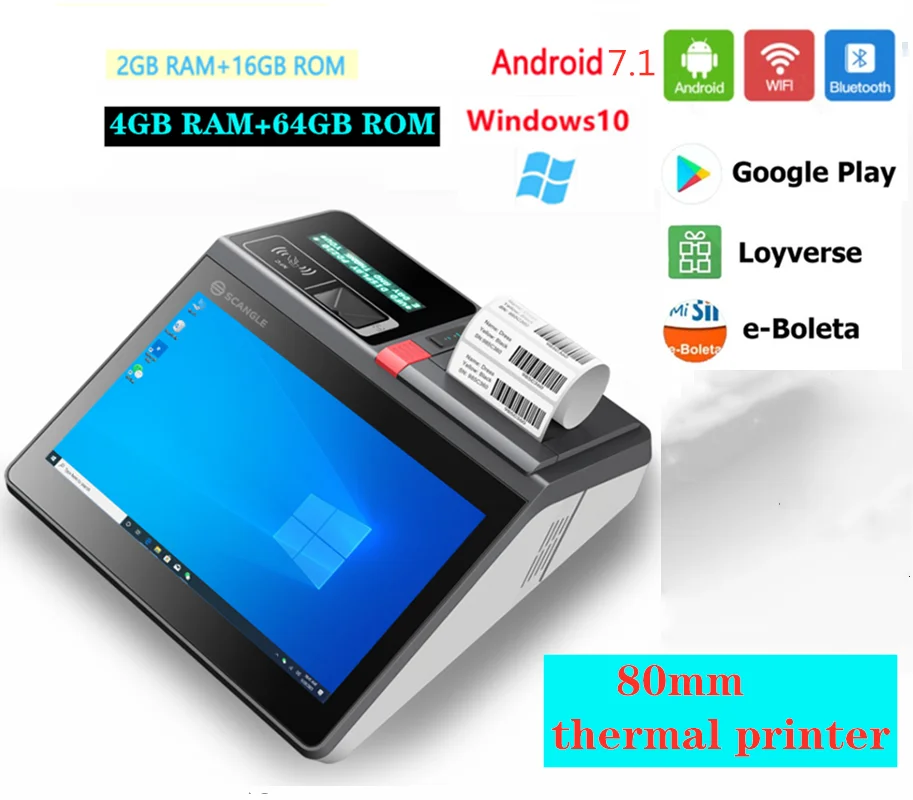 Android /window System Cash Register 11.6 Inch Touch Screen POS Cashier 80MM Receipt Printer for Business Store Loyverse All in