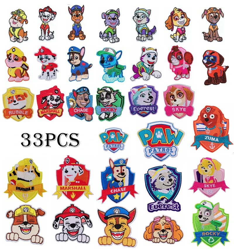 

Paw Patrol Cartoon Embroidery Patch Applique Iron Cloth SewSupplies Decorative Badges Sticker Clothing Decoration Ryder Chase