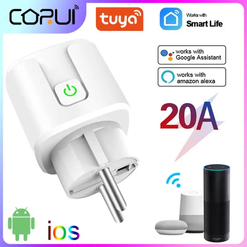 

CORUI Tuya WiFi Smart Socket Plug EU 20A Adapter Smart Life App Voice Control Power Monitor Outlet Works With Alexa Google Home