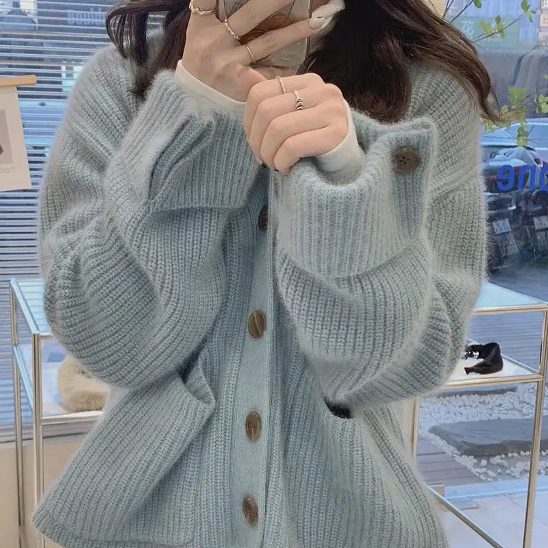 

Forest System First Love Soft Sweater Women'S Autumn And Winter Korean Niche Design Sense Milk Blue Cardigan Big Pocket Jacket