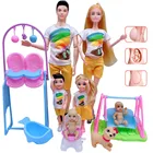 Модный Семейный комплект на 5 человек, миниатюрная коляска для домашних животных, Детская кукла и папа, 11,5 дюйма, куклы для беременных мам, кукольный домик, аксессуары для куклы