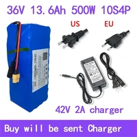 36v 13600mah 500w 10s4p xt60 18650 lithium ion battery pack 13 6ah for 42v e bike electric bicycle scooter with bms2a charger