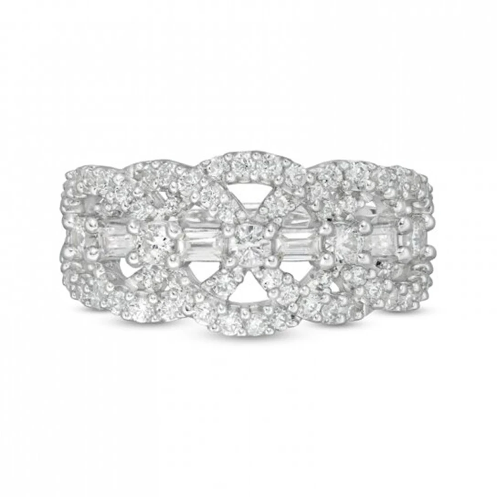 

HESHI Marilyn Monroe Collection Baguette and Round Diamond Scallop Edge Ring in White