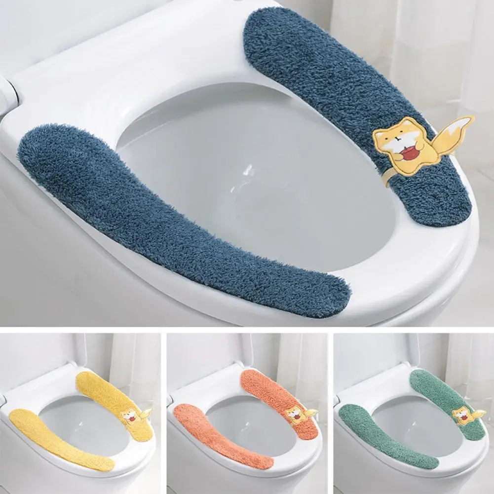 

1 Pair Toilet Seat Pads Super Soft Warmer Washable Friendly To Skin Cut Freely Cartoon Pattern Keep Warm Flannel Toilet Seat