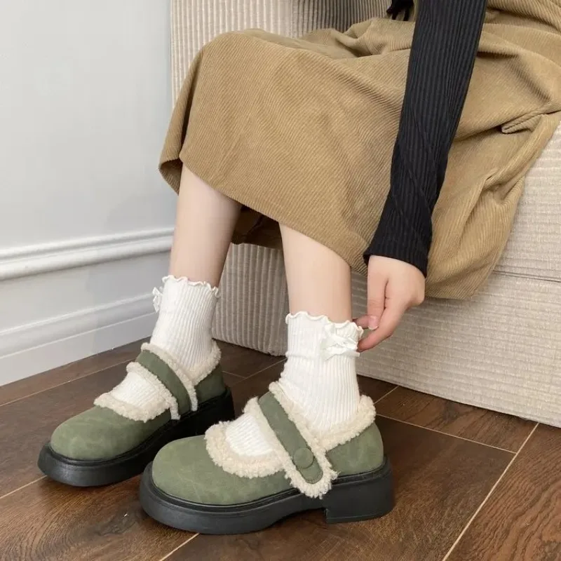 

Женские уличные туфли Мэри Джейн, повседневные однотонные туфли на платформе с круглым носком и бантом, новинка 2023