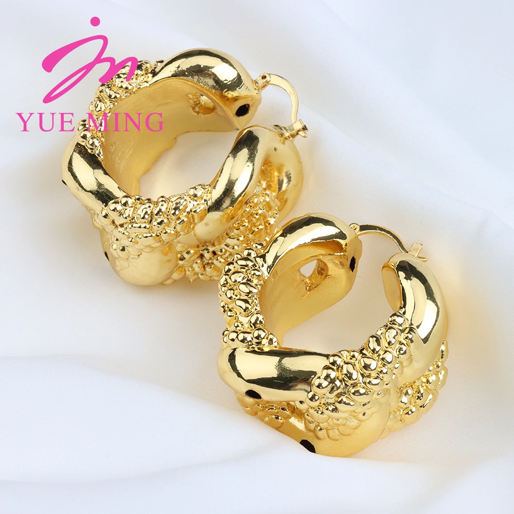 Hoop Earrings Jewelry for Women African Gold Plated Irregular Big Earrings for Dubai Weddings Party Gold Color Earring Jewellery