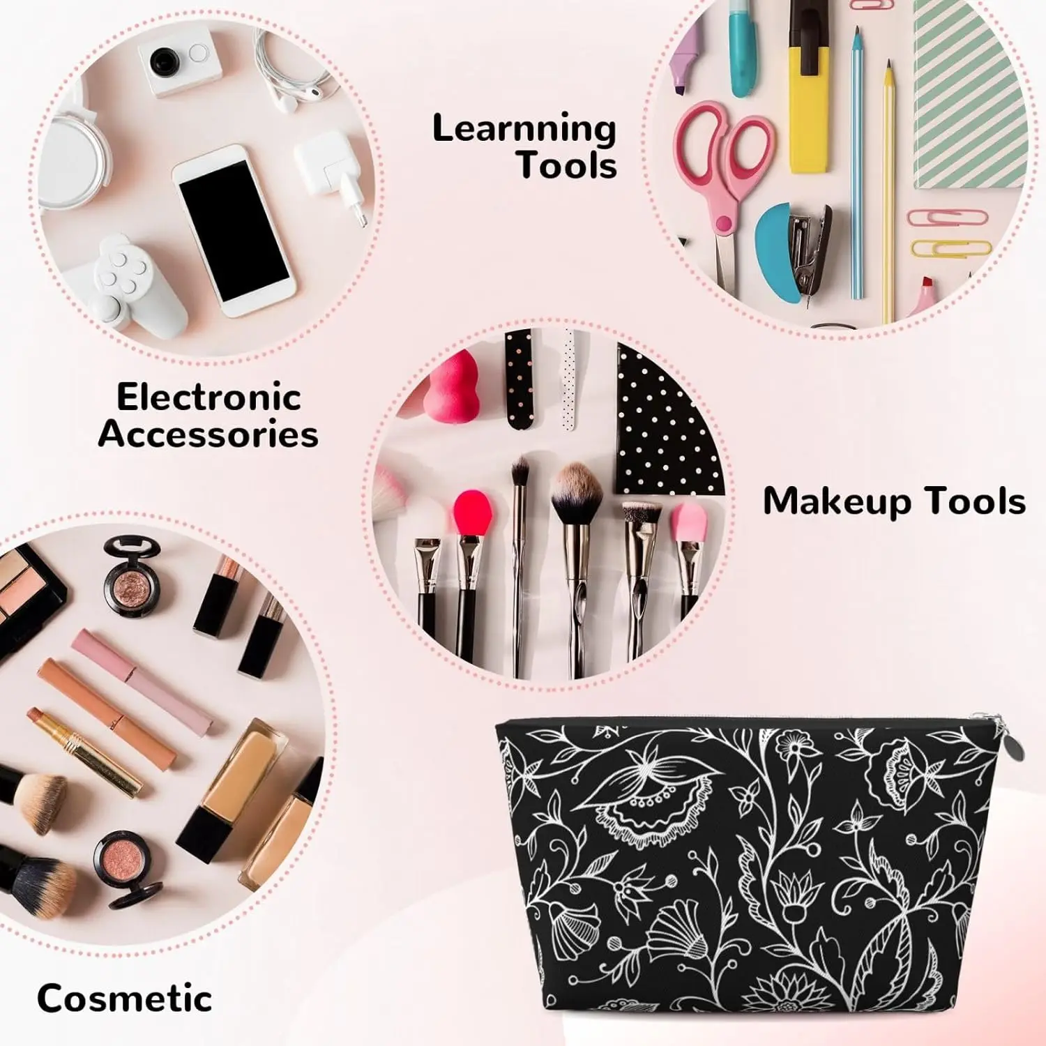Abstract Florals Makeup Bag Women Travel Size Toiletries Leather Waterproof Toiletry Essentials for Shampoo Conditio