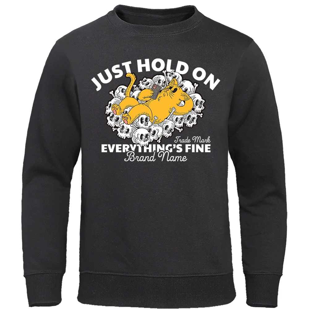

Just Hold On Everything Is Fine Print Hoodies Men'S Retro Graphic Sweatshirt Novelty Loose Clothes Harajuku Hat Rope Hoodie Mens