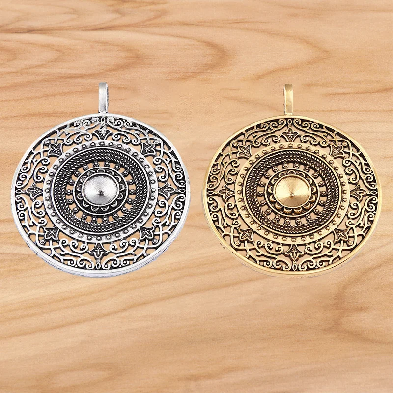 

3pcs Tibetan Silver/Gold Tone Large Mandala Filigree Flower Round Charms Pendant For Necklace Jewelry Making Accessories 68x56mm