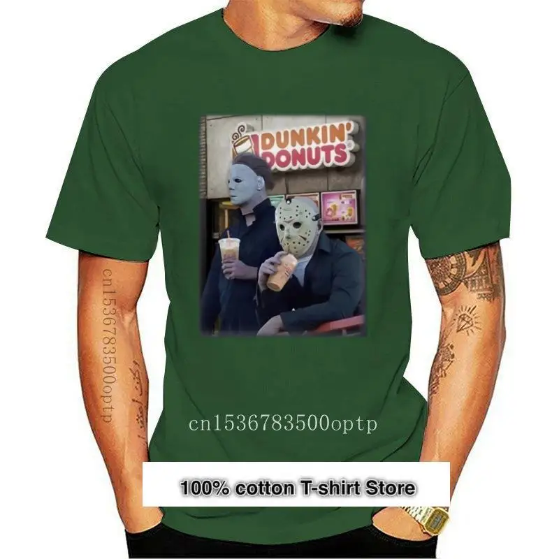 

Camiseta de Майкл Майерс и Джейсон вурхи для мужчин и женщин, de Dunkin camiseta negra, пончики, Новинка