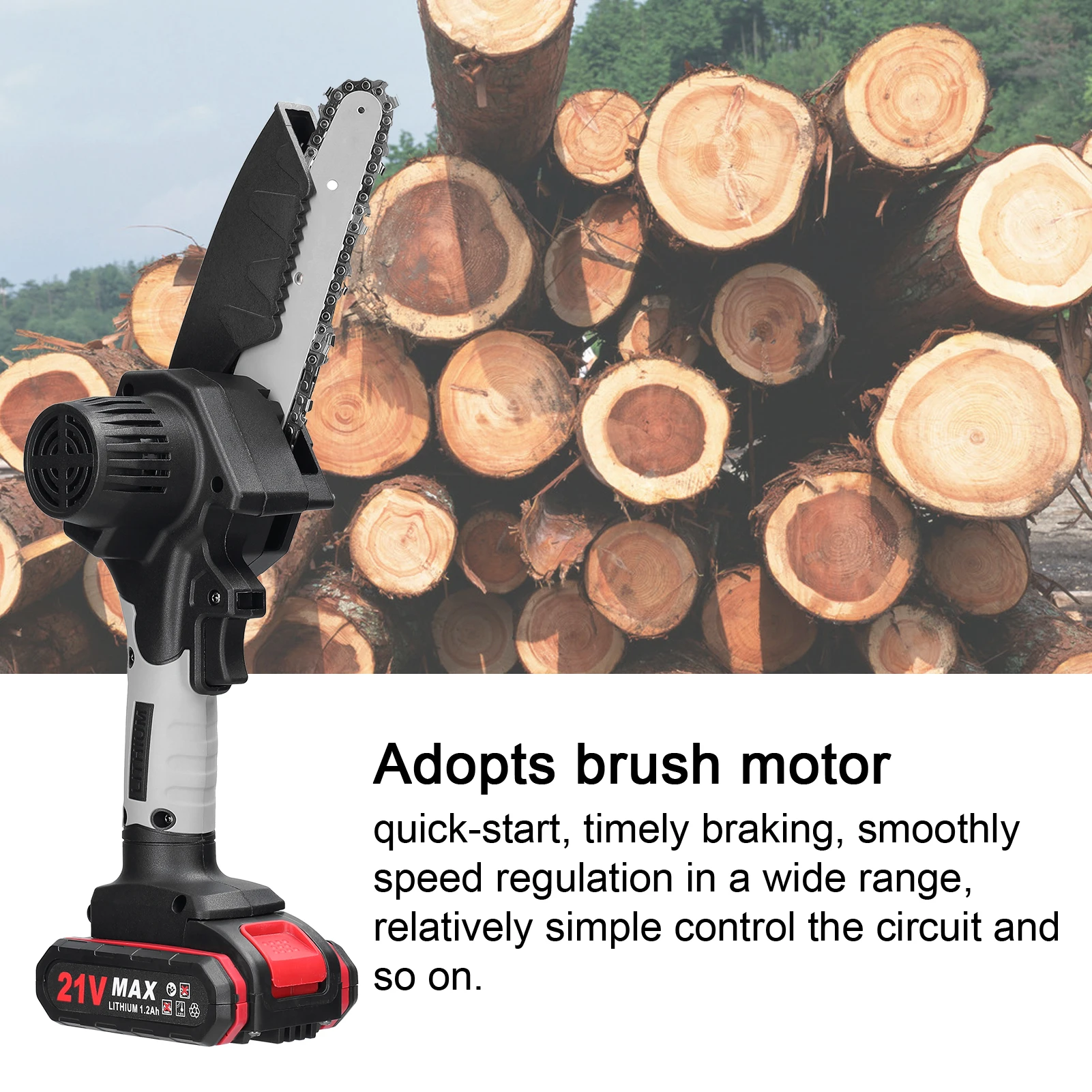 

21V 6inch Electric Pruning Saws Small Wood Splitting Chainsaw Brush Motor One-handed Woodworking Tool for Garden Orchard