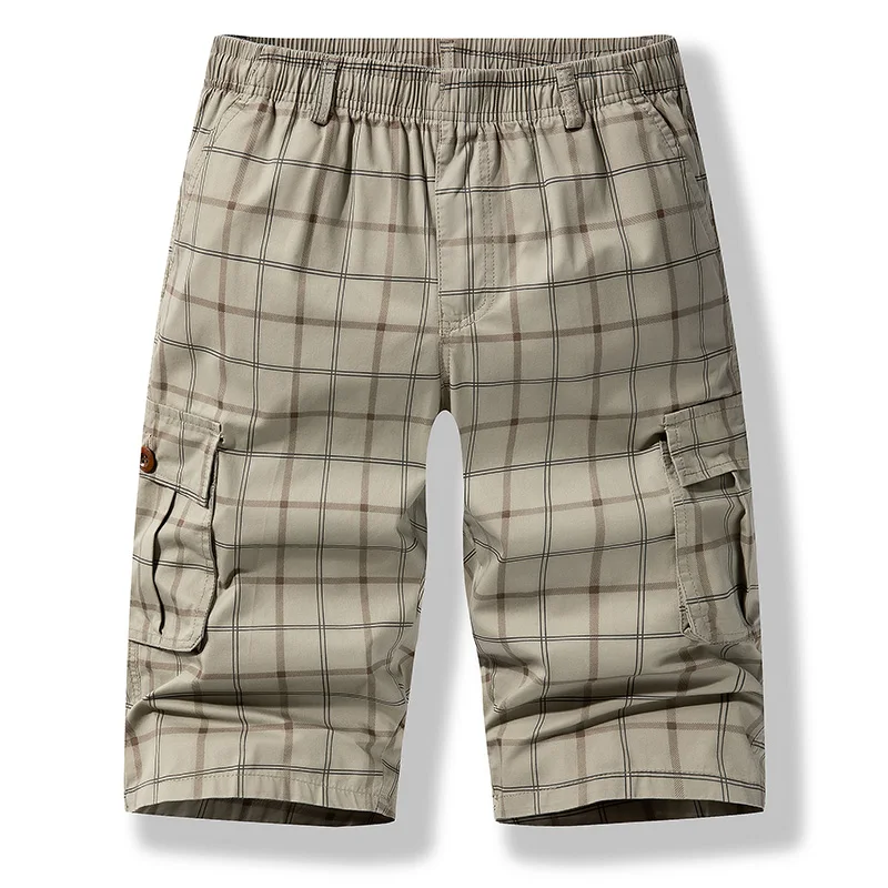 

Summer 2022 Plaid Printed Cropped Pants Young and Middle-Aged Cotton Thin Workwear Multi-Pocket Men's Casual Pants