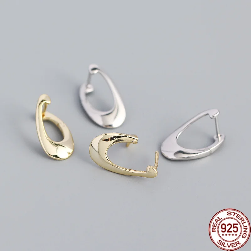 

BABIQU E0335 Popular S925 Silver Ins Metal Wind Geometric French Light Luxury Irregular Hoop Earrings Korean Fashion Korean