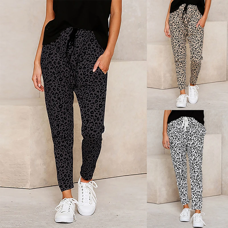 

Harajuku Joggers Leopard Print Casual Pants Wide Leg Sweatpants Women Trousers High Waist Pants Streetwear
