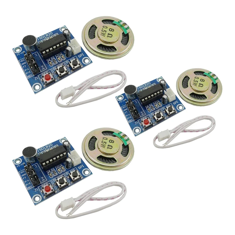 

3Pcs ISD1820 Sound Voice Recording Playback Module Sound Recorder Board With Microphone Audio Loudspeaker